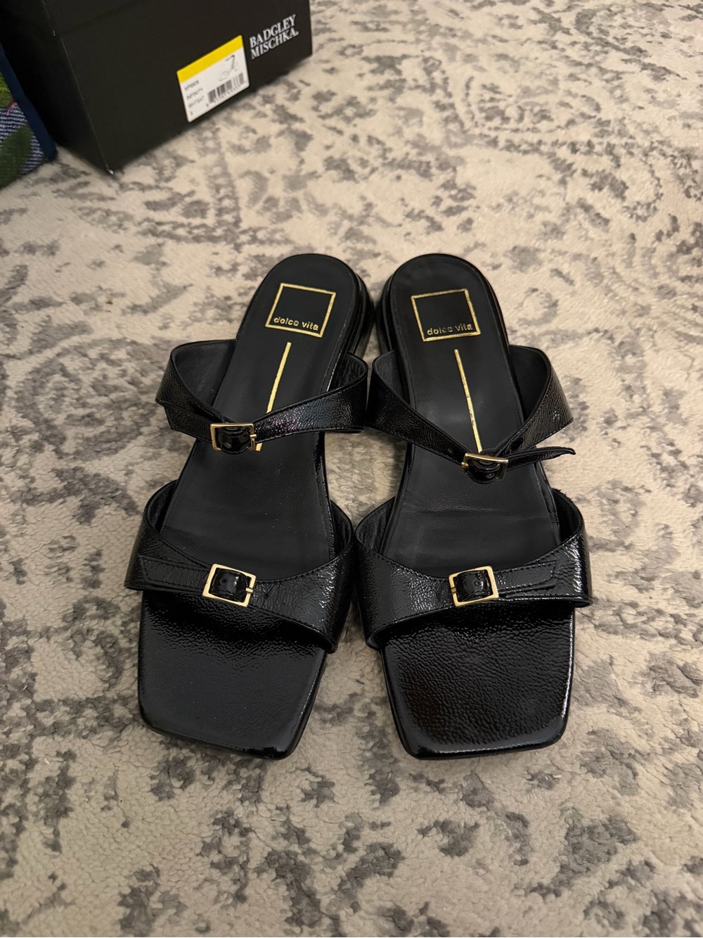 Dolce Vita Black Square-Toe Buckle Strap Mules